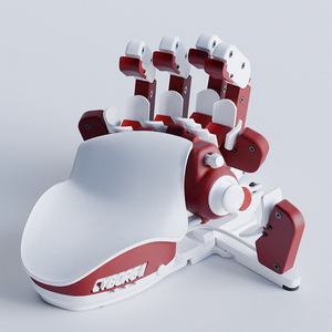 Red and white Cyborg device on a light gray background