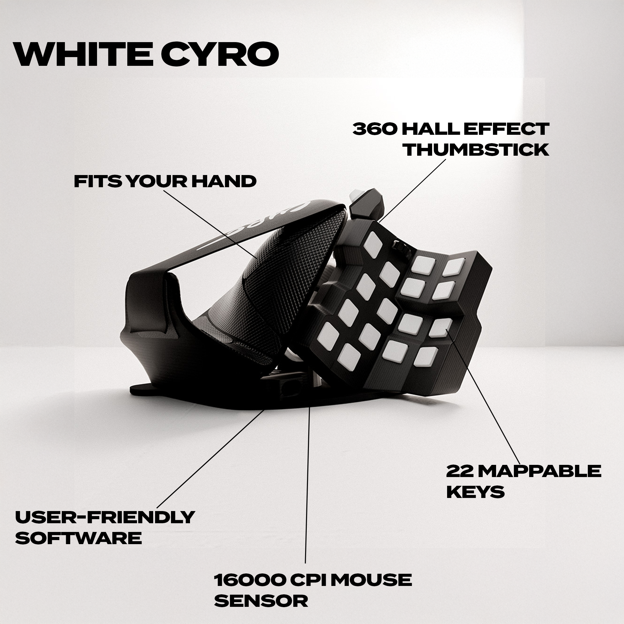 White Azeron Cyro: Ergnomic One-handed Gaming Keypad White Azeron Cyro: Ergnomic One-handed Gaming Keypad