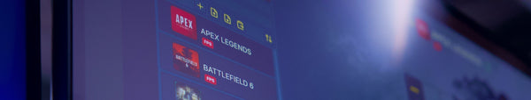 Close-up of a azeron software screen with game selection menu open