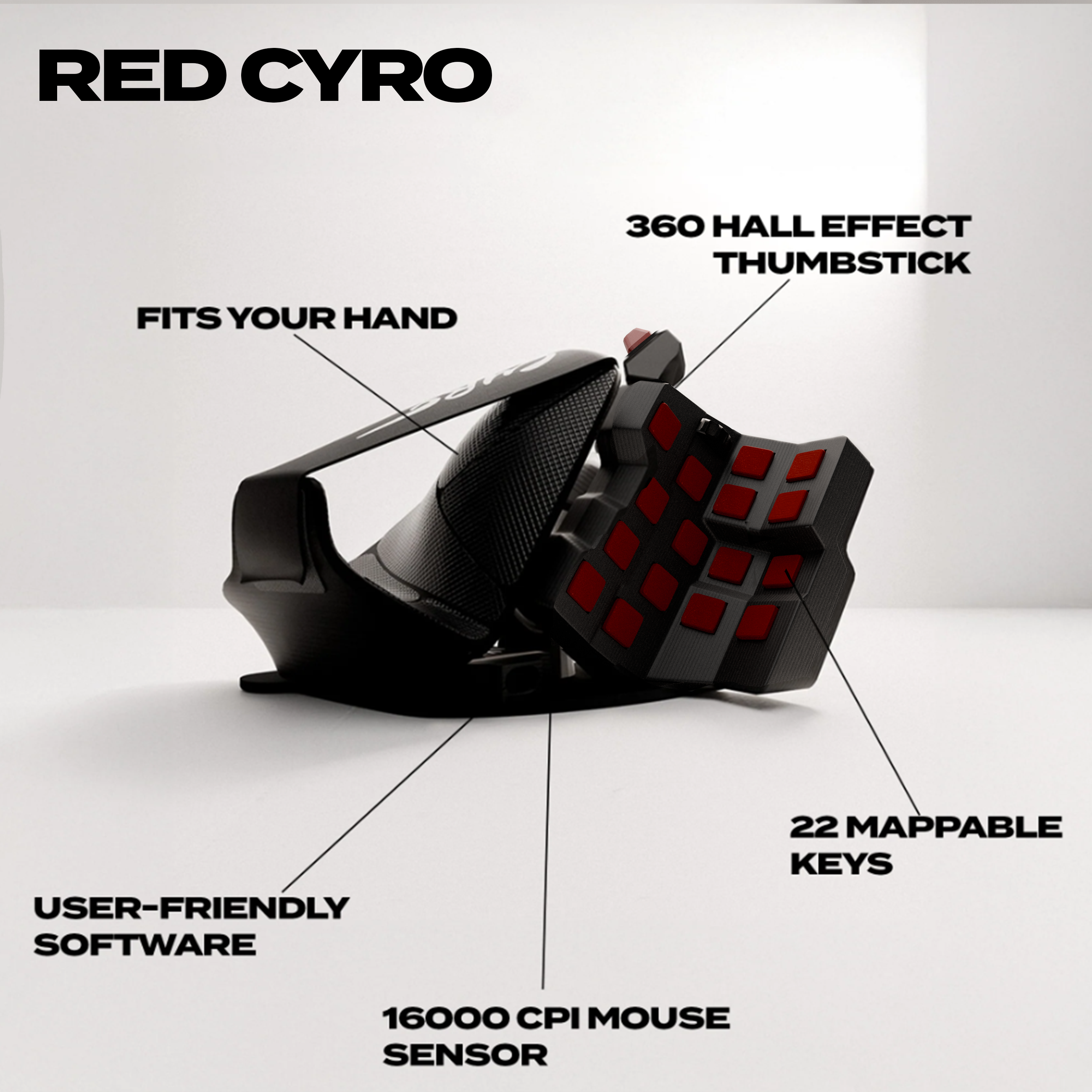 Red Azeron Cyro: Ergonomic One-handed Gaming Keypad Red Azeron Cyro: Ergonomic One-handed Gaming Keypad