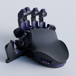 Black and purple Cyborg device on a light gray background