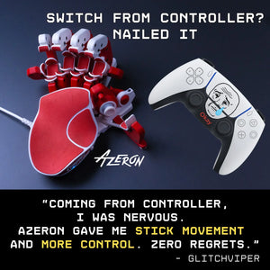 Red and white cyborg ii and conroller with a positive review text from customer