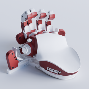 Red and white Cyborg device on a light gray background